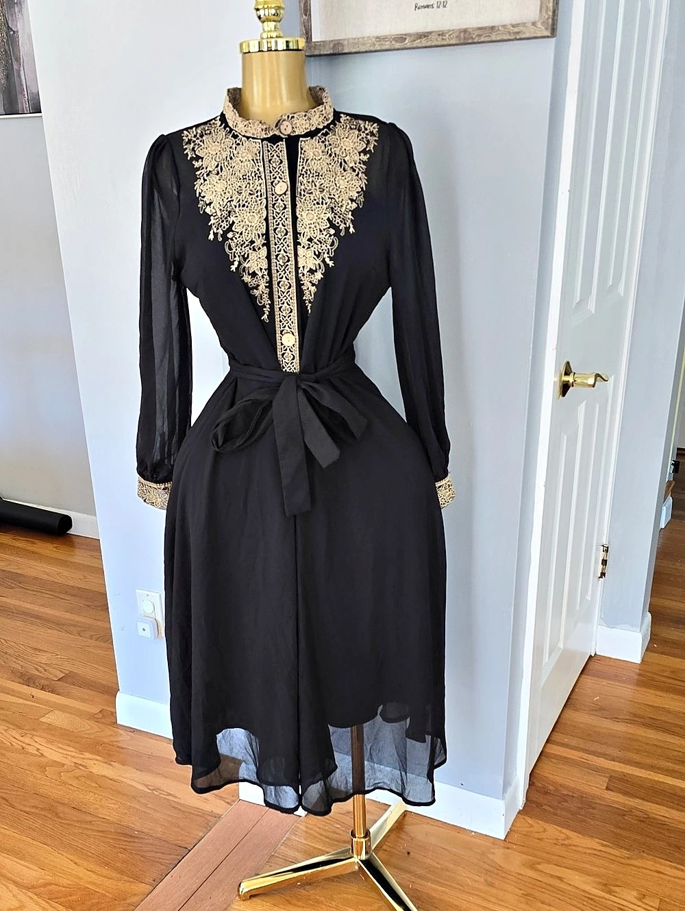 Black Floral Embroidered Midi Dress Like New